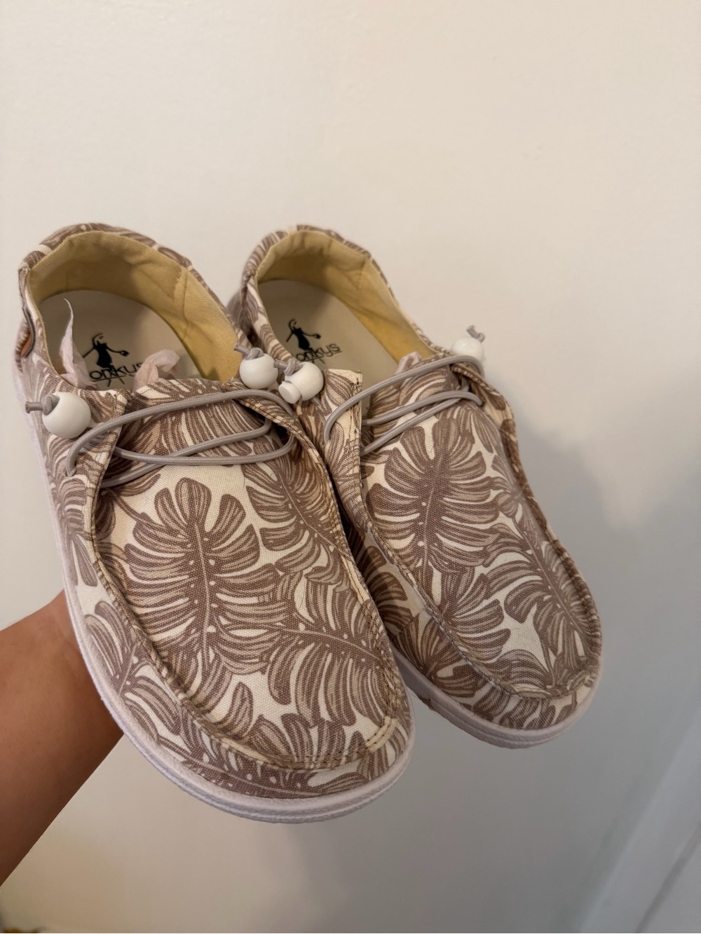 Corkys Beige Leaf-Print Slip-On Shoes